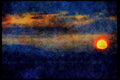 Sunrise Sunset Sky 001070 Fiery Sun Setting Over Bay A4 Limited Edition Watercolour Print