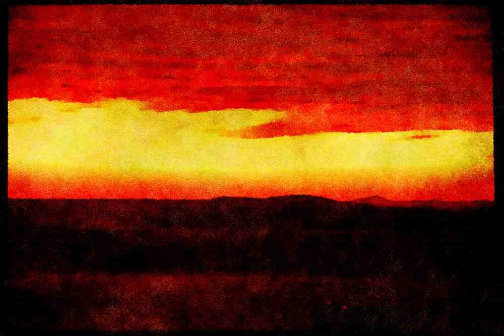 Sunrise Sunset Sky 001074 Yellow Sky, Red Clouds, Lighted Ships A4 Limited Edition Watercolour Print