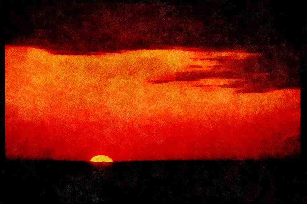 Sunrise Sunset Sky 001075 Sun Half Down Over Land A4 Limited Edition Watercolour Print