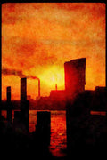 Sunrise Sunset Sky 001077 Sunset Behind Industrial Area A4 Limited Edition Watercolour Print