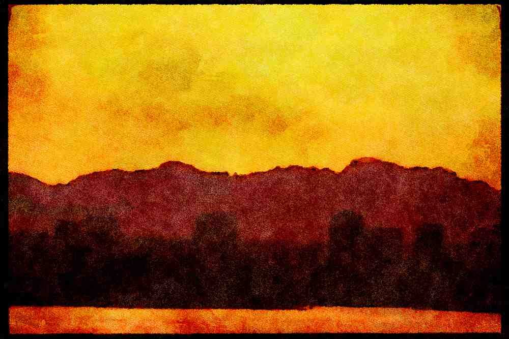Sunrise Sunset Sky 001079 Orange Dawn Behind City A4 Limited Edition Watercolour Print