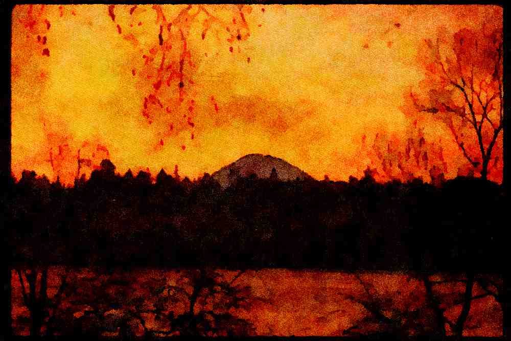 Sunrise Sunset Sky 001087 Red Clouds At Dawn Over Mountains A4 Limited Edition Watercolour Print