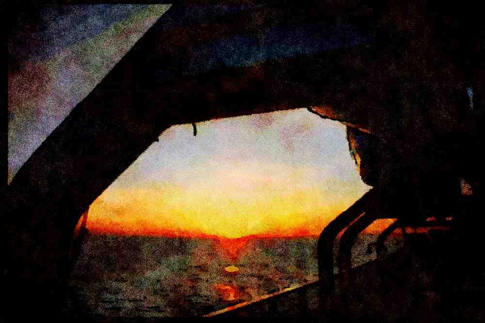 Sunrise Sunset Sky 001091 Sunset Through Lifeboat Arches A4 Limited Edition Watercolour Print