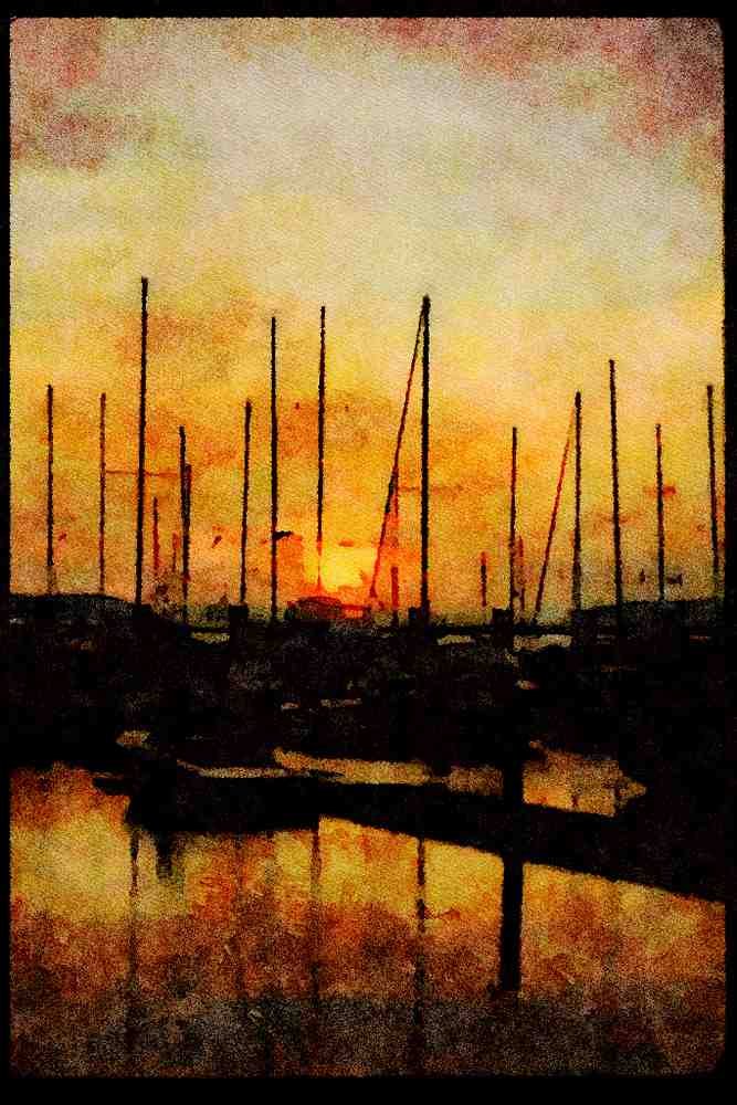 Sunrise Sunset Sky 001092 Sunset Through Masts At Marina A4 Limited Edition Watercolour Print