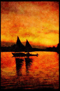 Sunrise Sunset Sky 001093 Silhouetted Sailboats At Sundown A4 Limited Edition Watercolour Print