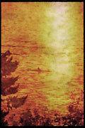 Sunrise Sunset Sky 001094 Single Rower On Lake Under Bright Yellow Sunset A4 Limited Edition Watercolour Print