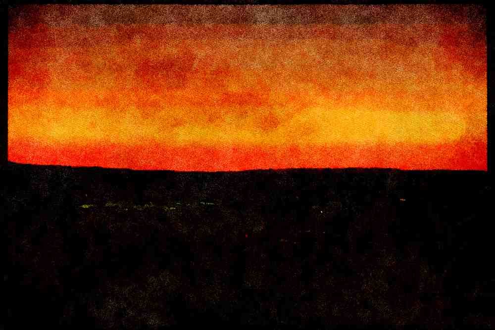 Sunrise Sunset Sky 001095 Red Sky Over City At Night A4 Limited Edition Watercolour Print