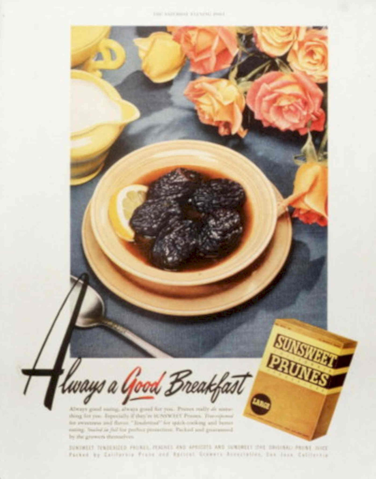 Sunsweet Prunes Breakfast 1950s Vintage Retro Advert Poster