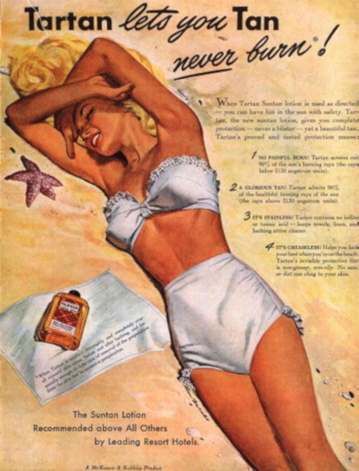 Suntan Lotion Beach 1940s Vintage Retro Advert Poster