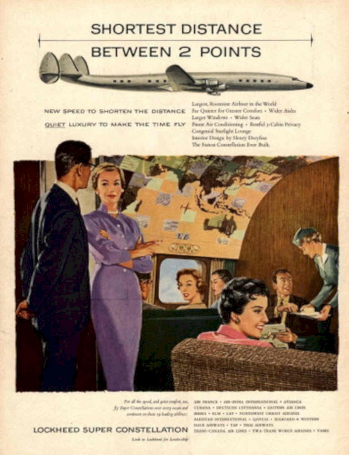 Super Constellation Map 1950s Vintage Retro Advert Poster