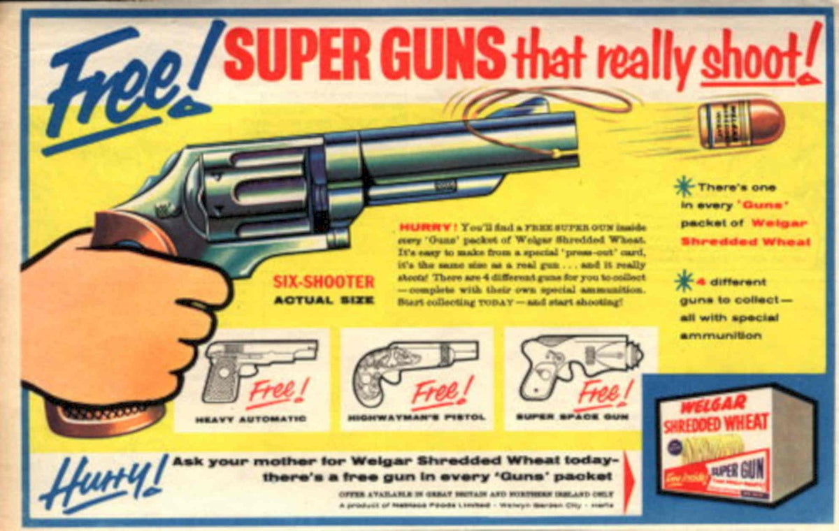 Super Guns Sixshooter 1950s Vintage Retro Advert Poster