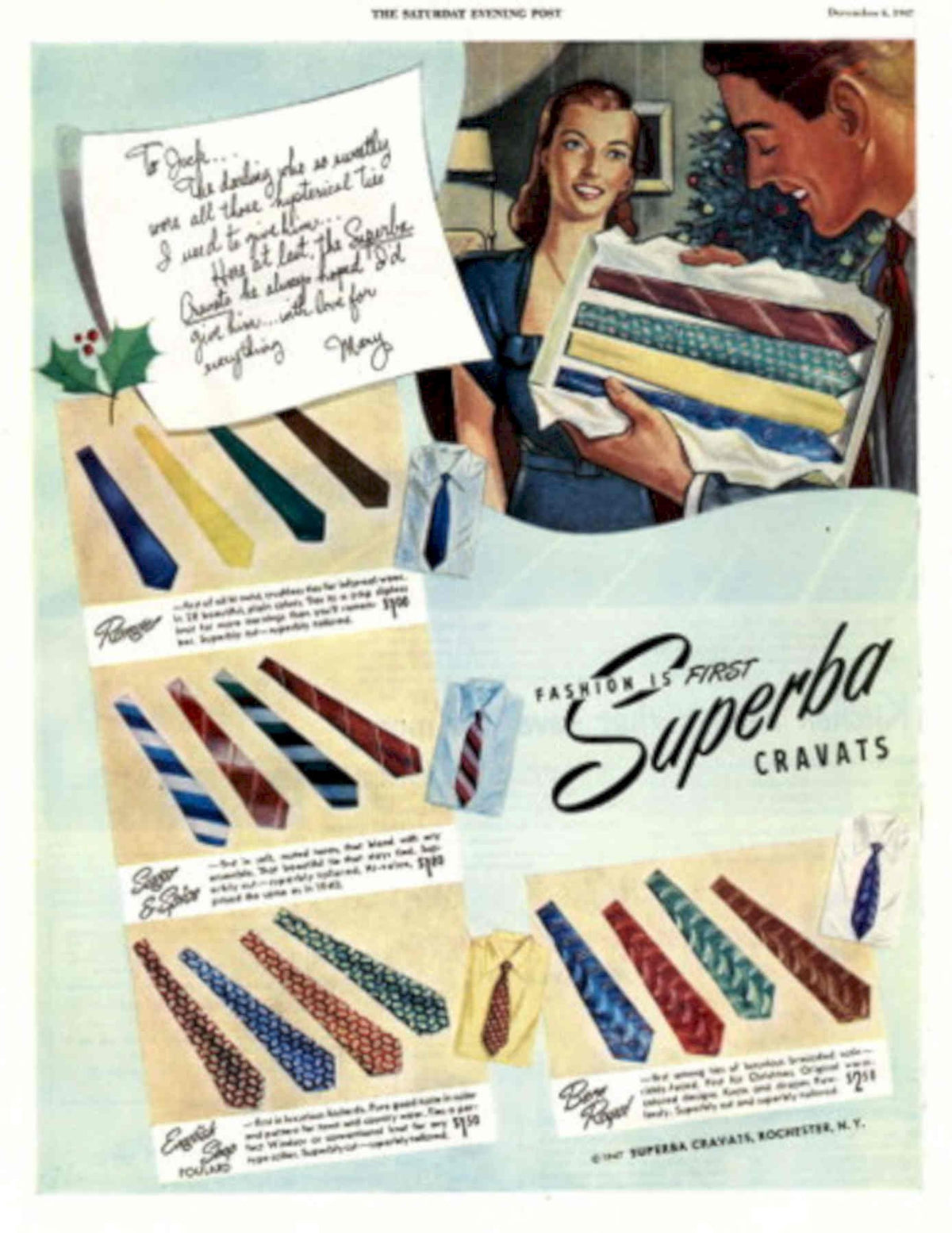 Superba Cravats Gifts 1940s Vintage Retro Advert Poster
