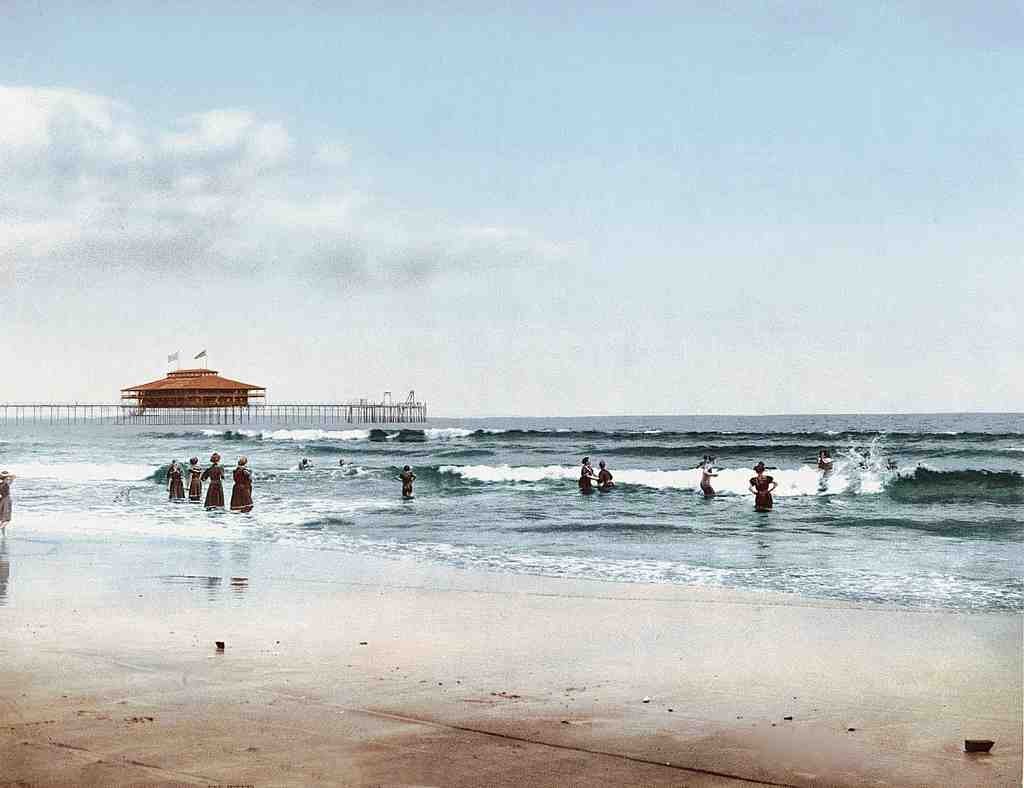 Surf At Old Orchard Maine 1900 Vintage A4 Photo Print