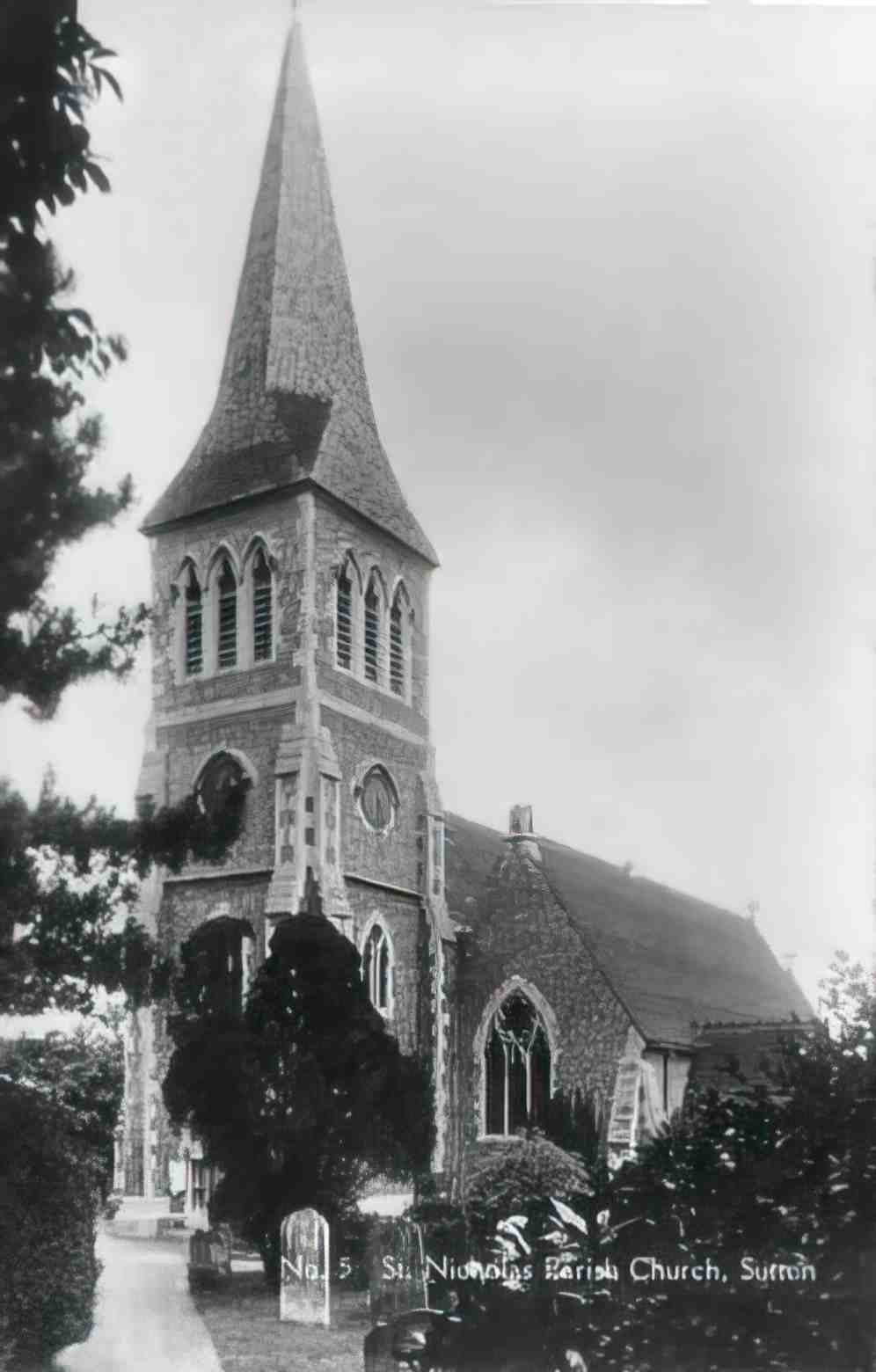 Surrey Sutton St Nicholas Parish Church 1920s Vintage A4 Photo Print