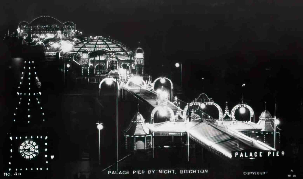 Sussex Brighton Palace Pier by night Vintage A4 Photo Print