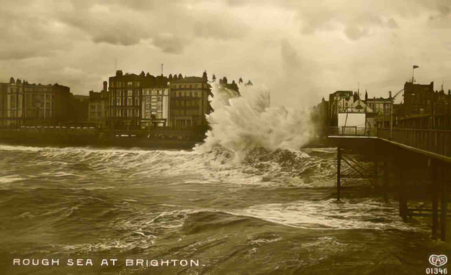 Sussex Brighton Rough Sea Vintage A4 Photo Print