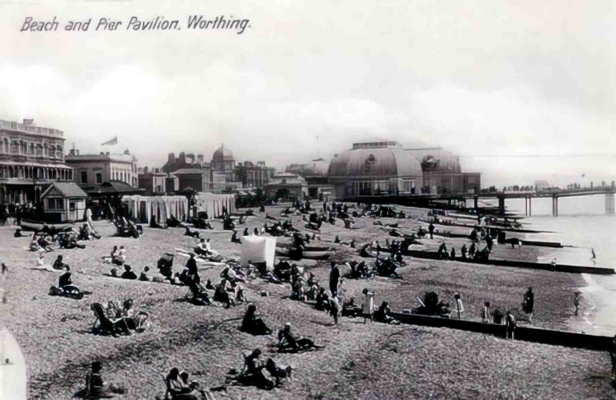 Sussex Worthing Beach and Pier Vintage A4 Photo Print