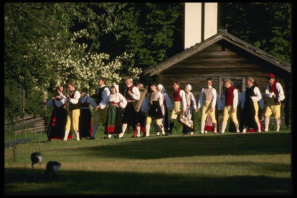 Sweden 201066 Skansen Folk Dancers And Orchestra Parade To Performance A4 Photo Print