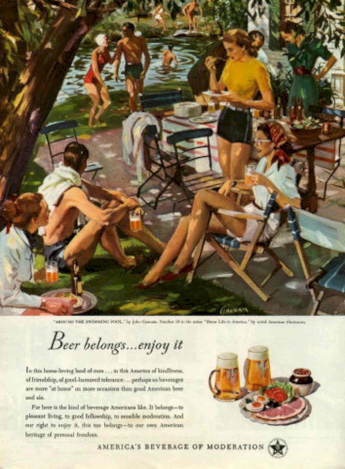 Swimming Pool Picnic 1940s Vintage Retro Advert Poster