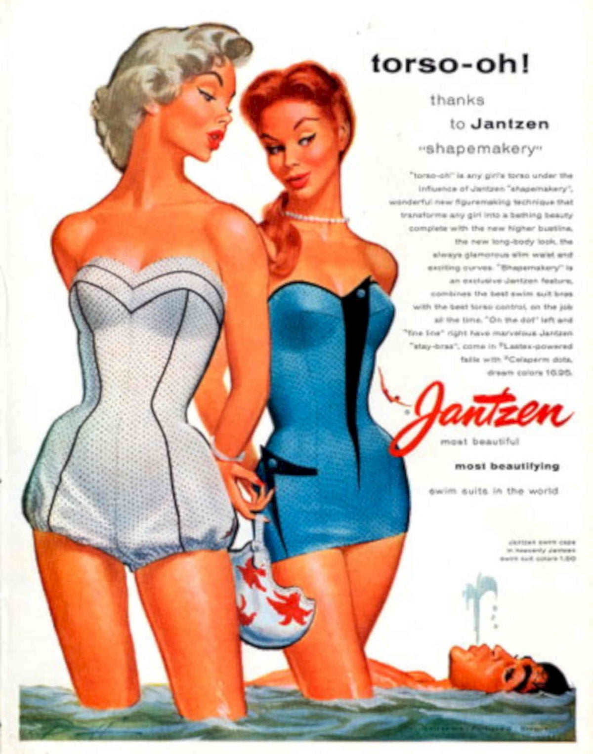 Swimsuit Jantzen Floral 1950s Vintage Retro Advert Poster