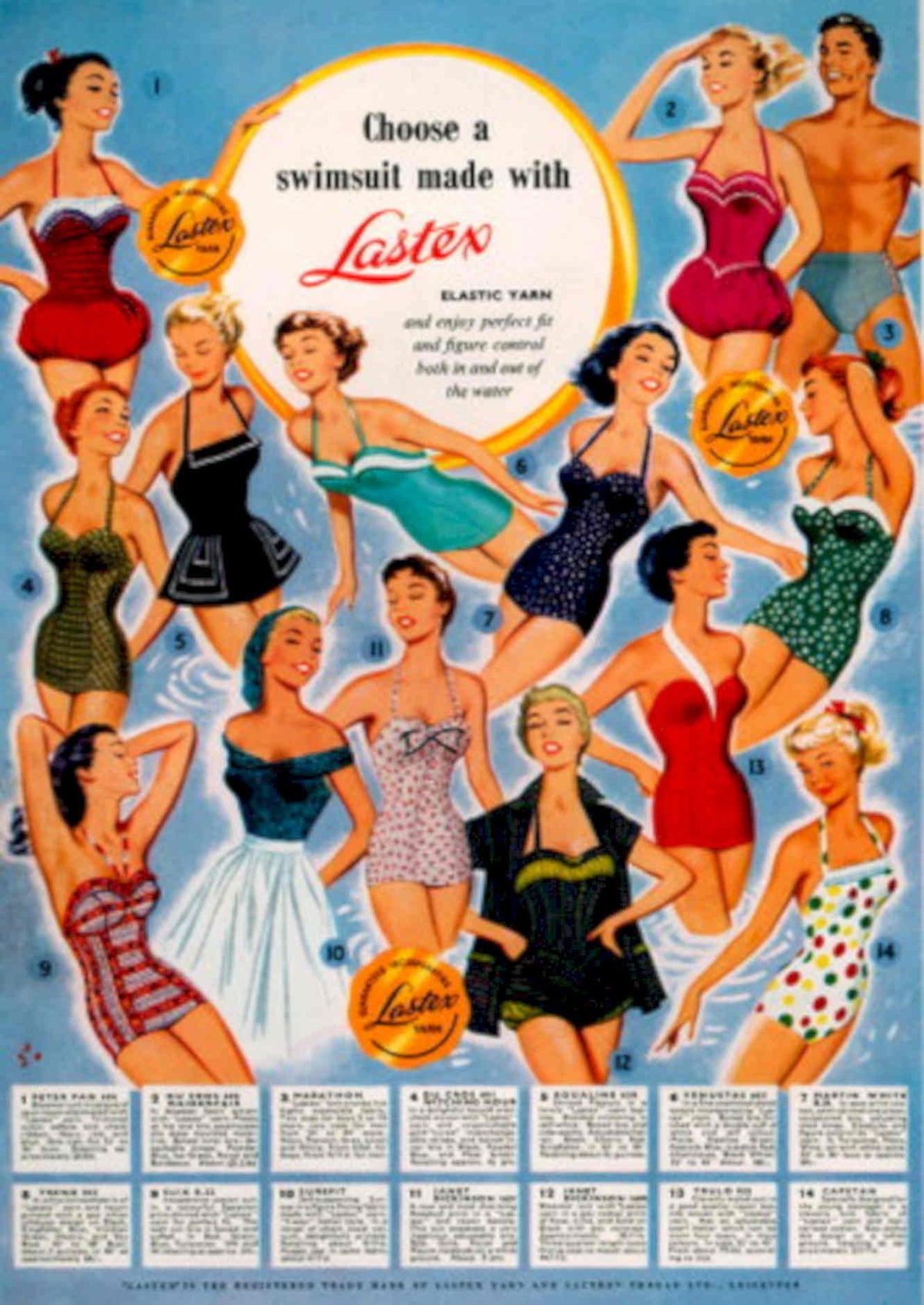 Swimsuits Grid Laster 1950s Vintage Retro Advert Poster