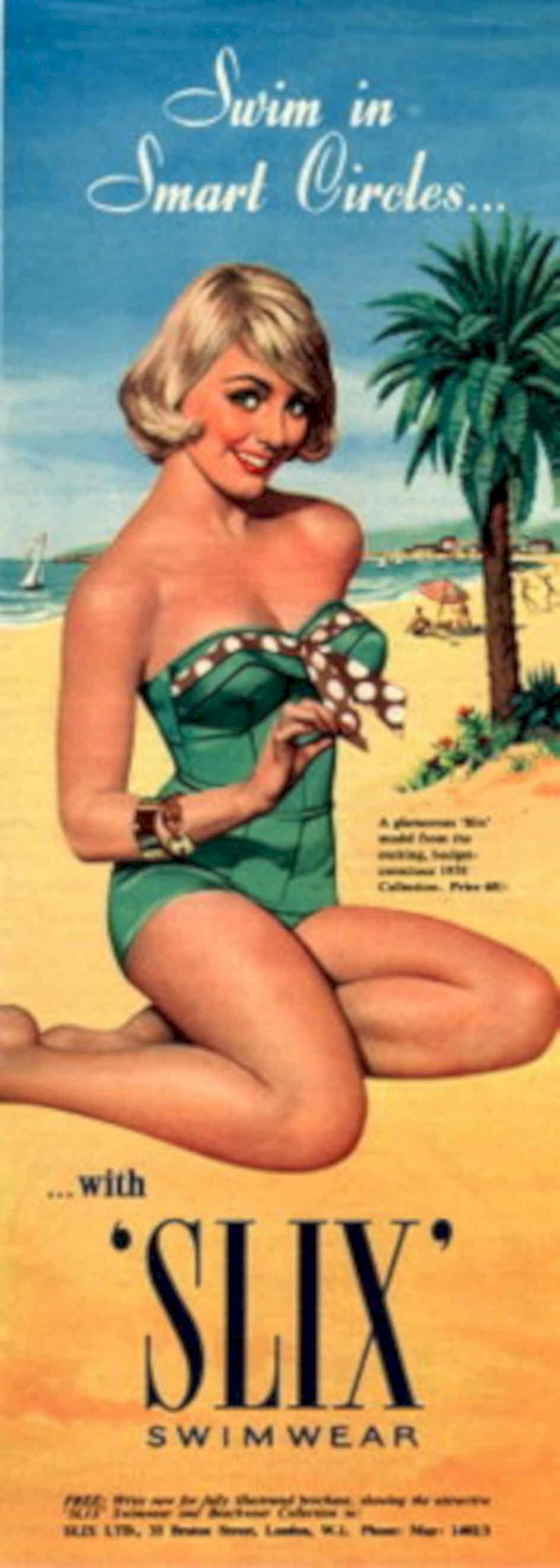 Swimwear Slix Beach 1950s Vintage Retro Advert Poster