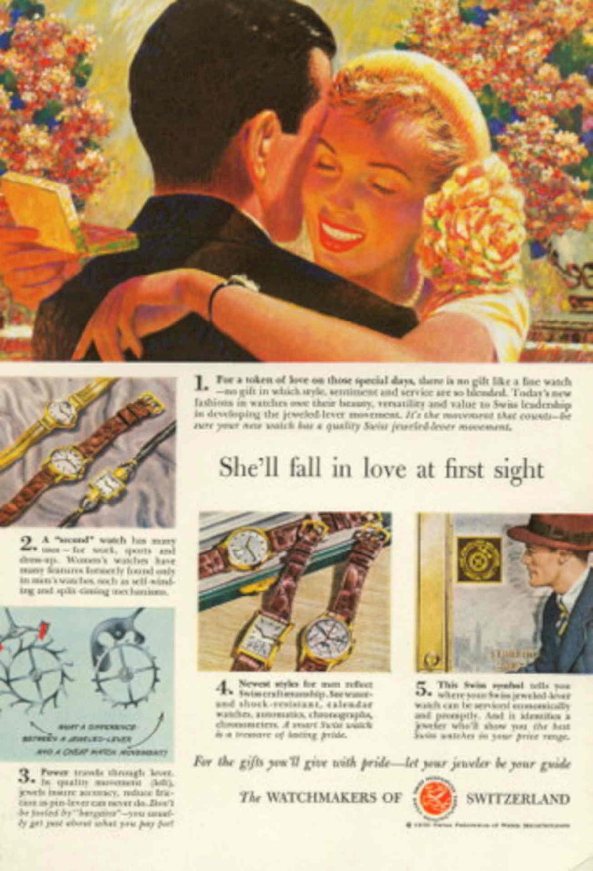 Swiss Watches Lovers 1950s Vintage Retro Advert Poster