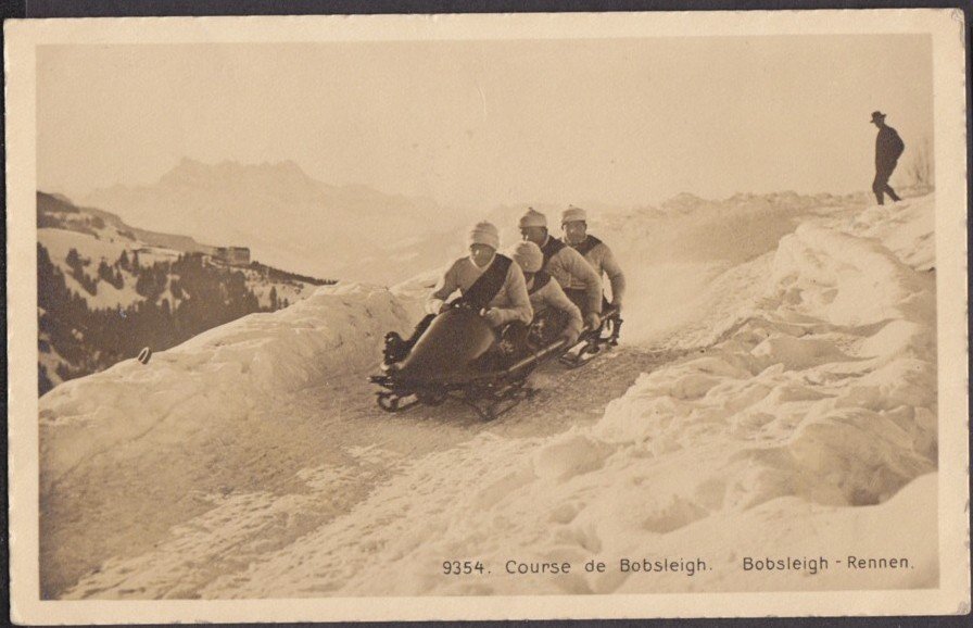 Switzerland Rennen Winter Sports Bobsleigh Vintage A4 Photo Print