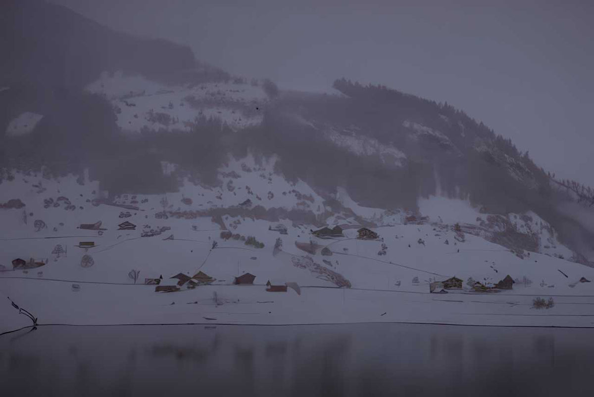 Switzerland Snowy Village Scene A4 Photo Print