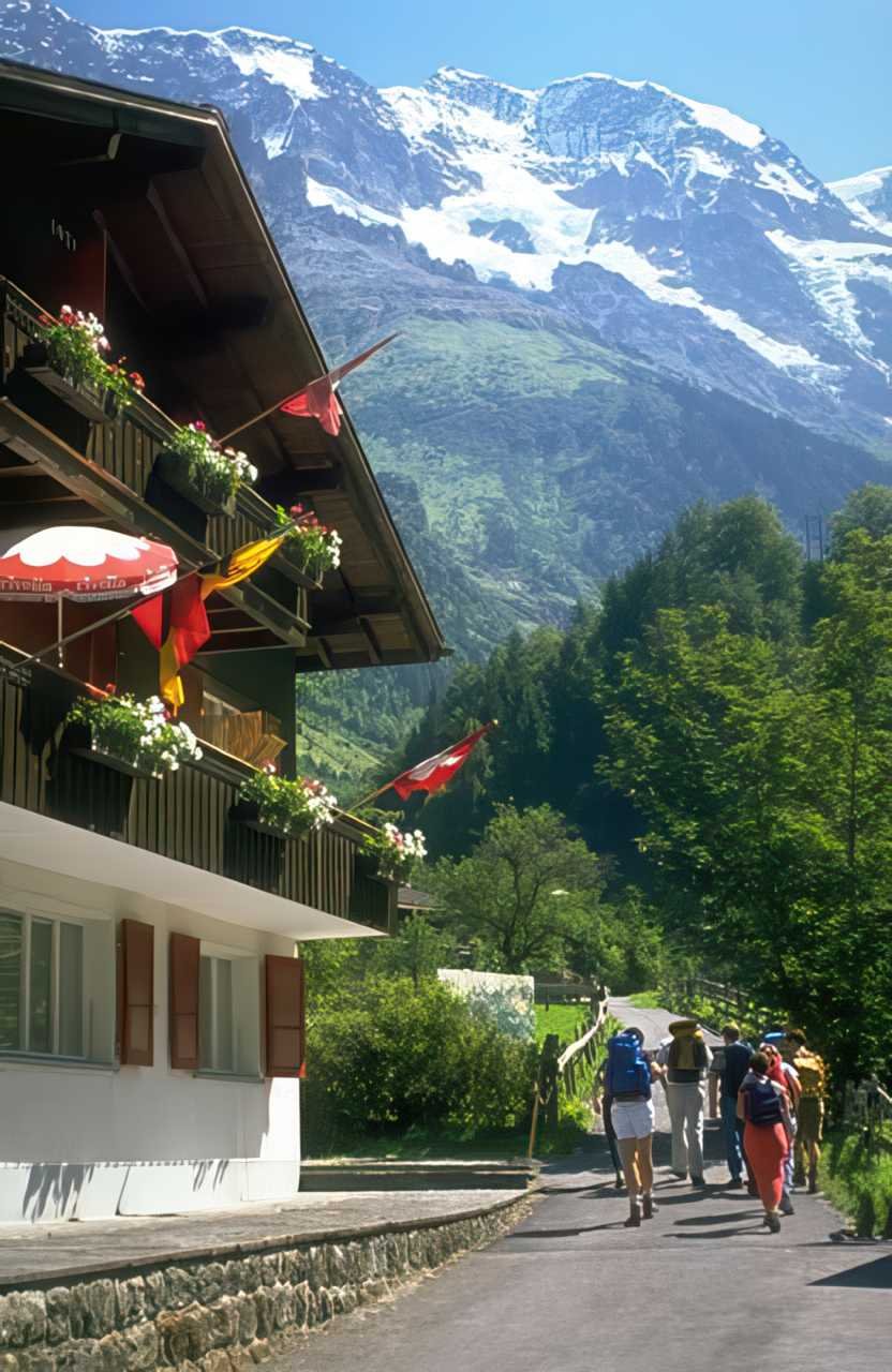 Switzerland Switzerland Chalet Hikers A4 Photo Print