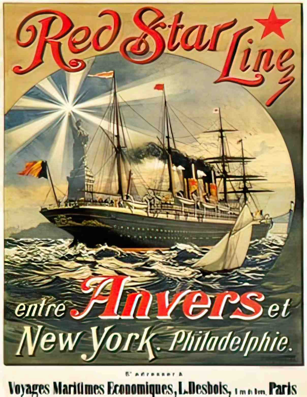 TRCS1026, Red Star Line, 18 Advert A4 Photo Print