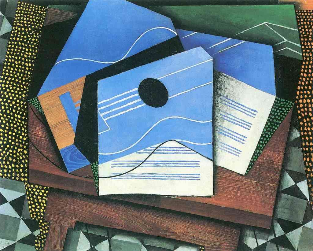 Table With Guitar Abstract Art A4 Photo Print