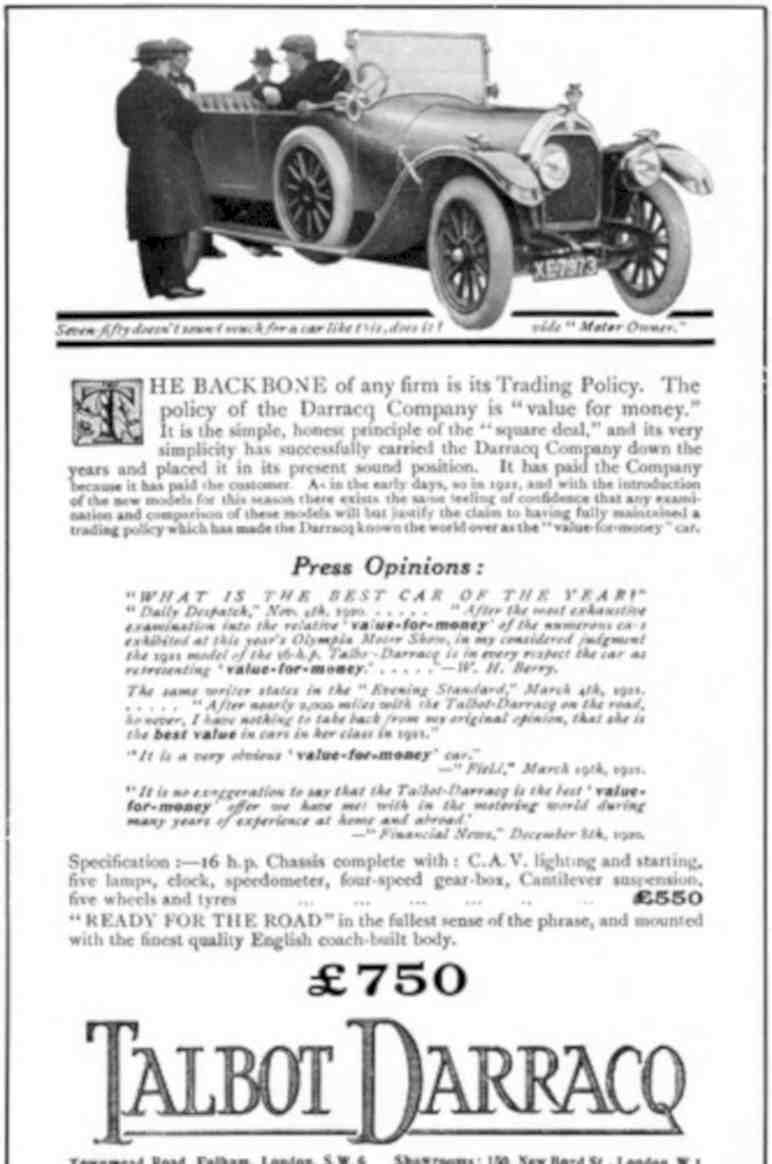 Talbot Darracq 1909 Vintage Retro Advert Poster A4 Photo Print