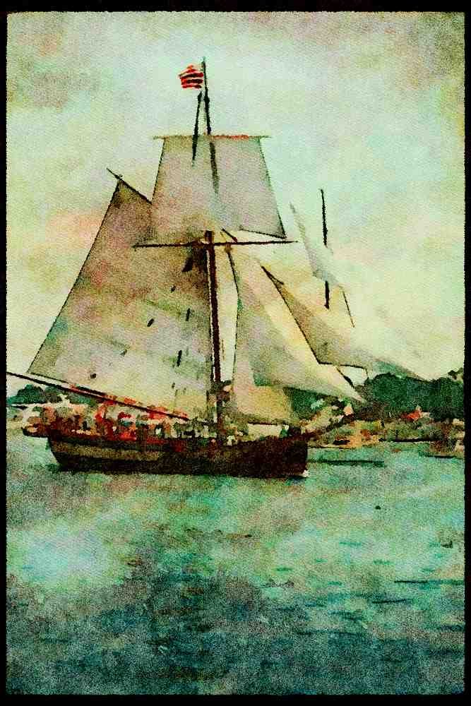 Tall Sail Boats Ship 257002 Single masted Schooner A4 Limited Edition Watercolour Print