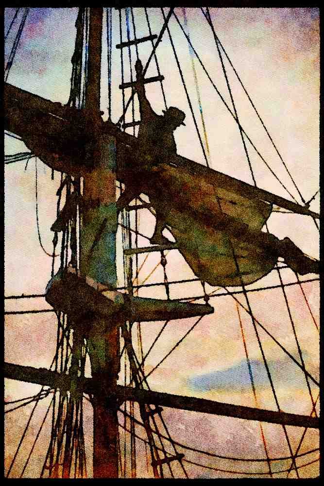 Tall Sail Boats Ship 257009 The Black Pearl, Skipper In The Rigging A4 Limited Edition Watercolour Print