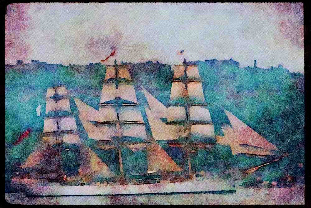 Tall Sail Boats Ship 257011 Tri masted Bark, Denmark A4 Limited Edition Watercolour Print