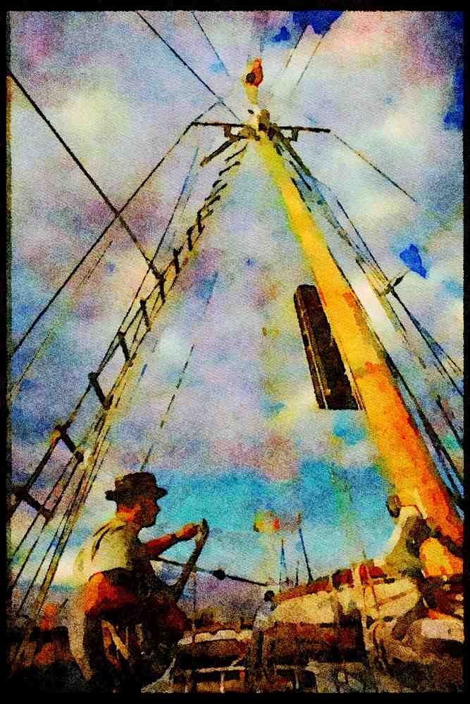 Tall Sail Boats Ship 257015 The Black Pearl, Skipper And Banjo On Deck A4 Limited Edition Watercolour Print