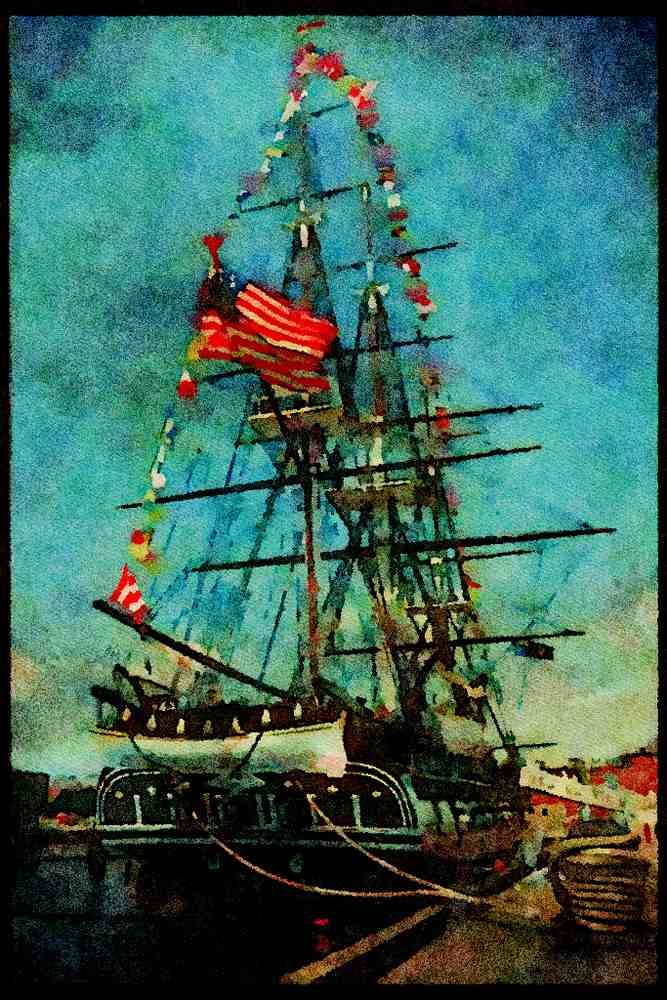 Tall Sail Boats Ship 257058 USS Constitution At Dock A4 Limited Edition Watercolour Print