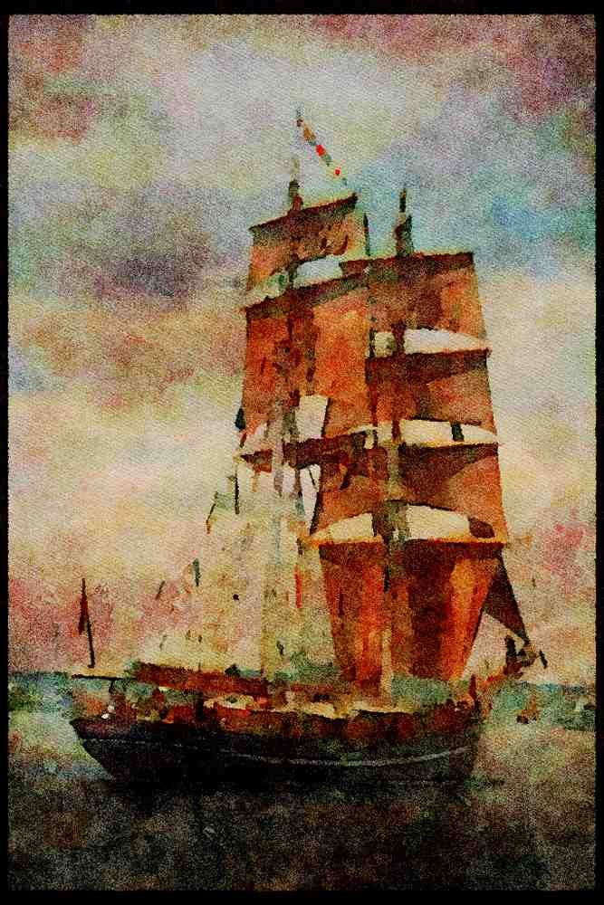 Tall Sail Boats Ship 257087 Galaxy, Two masted Square Rigger, USA A4 Limited Edition Watercolour Print