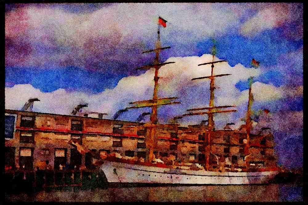 Tall Sail Boats Ship 257091 Gorch Fock II, Three masted Bark, Germany A4 Limited Edition Watercolour Print