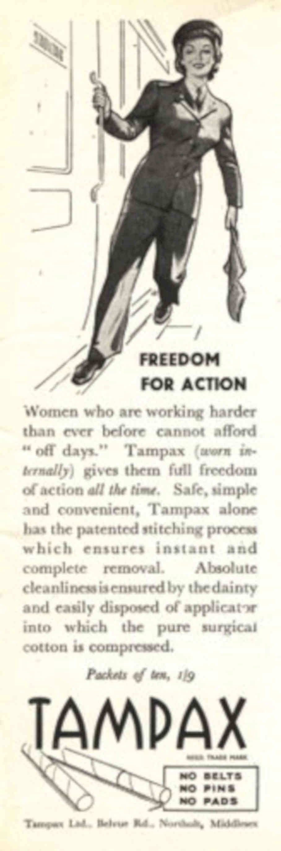 Tampax Action Pads 1950s Vintage Retro Advert Poster