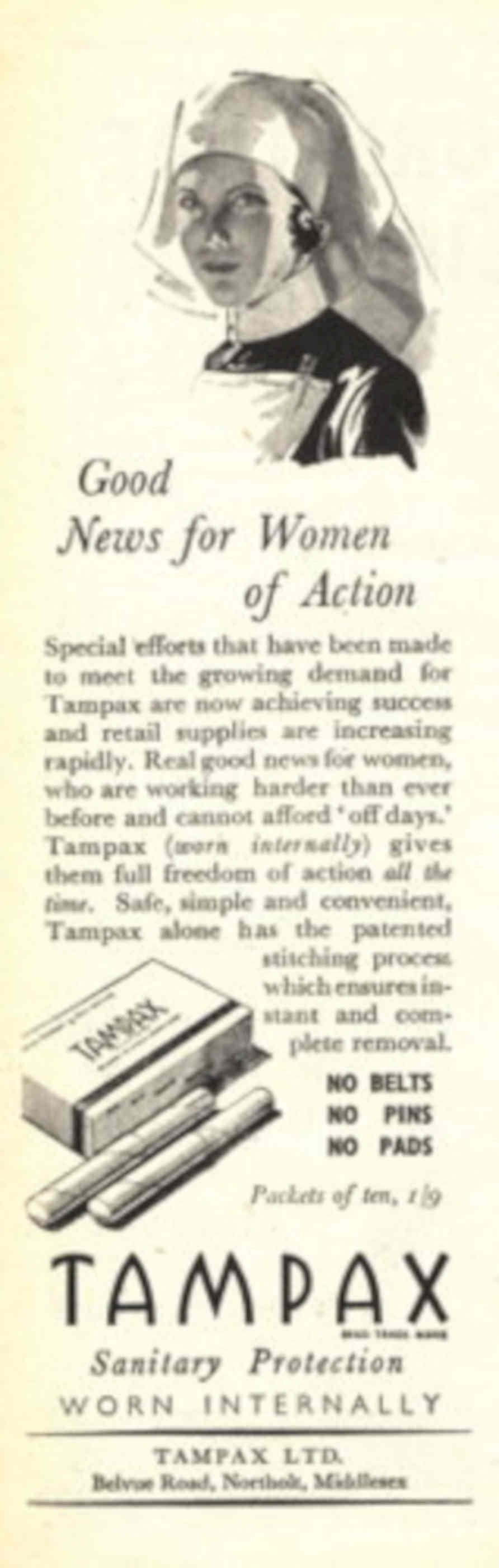 Tampax Action Women 1940s Vintage Retro Advert Poster