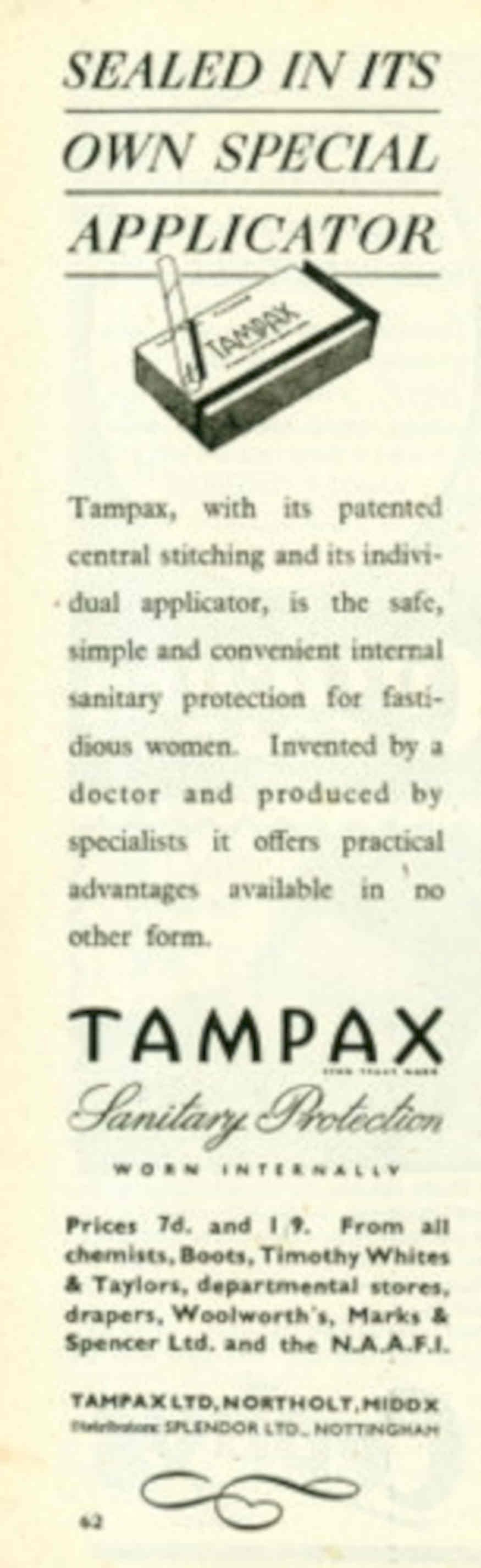 Tampax Advertisement 1930s 1940s Vintage Retro Advert Poster