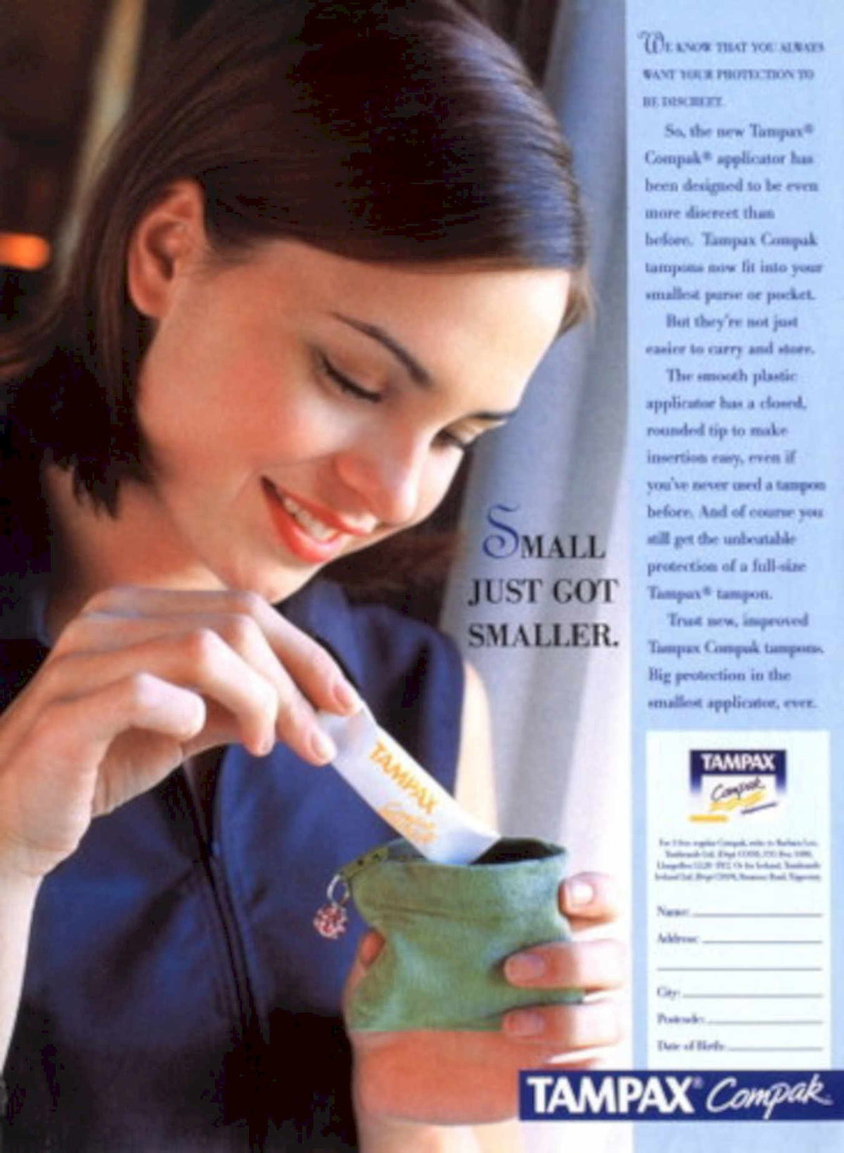 Tampax Compak Purse 1990s Vintage Retro Advert