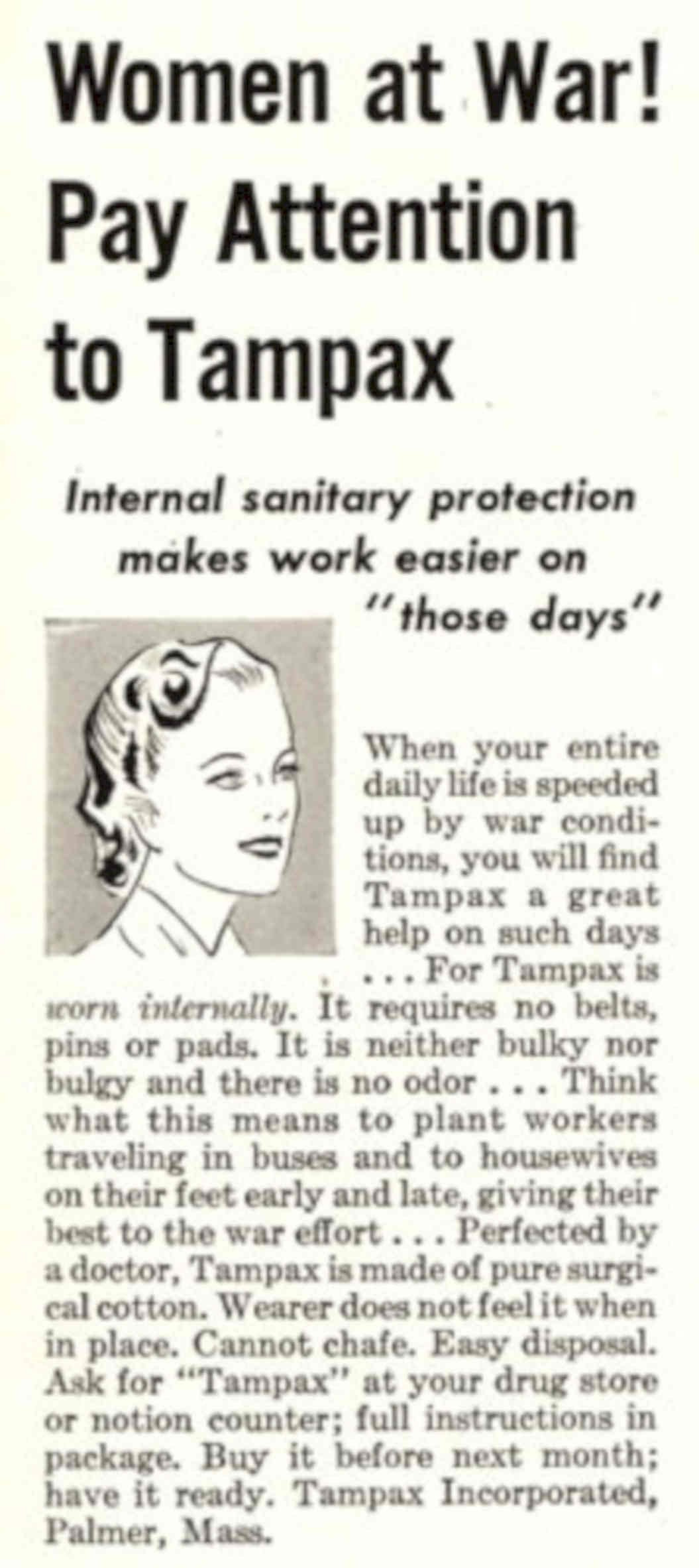 Tampax Women War 1940s Vintage Retro Advert Poster