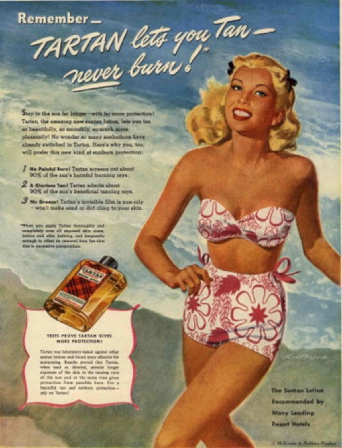 Tartan Sunscreen Beach 1940s Vintage Retro Advert Poster