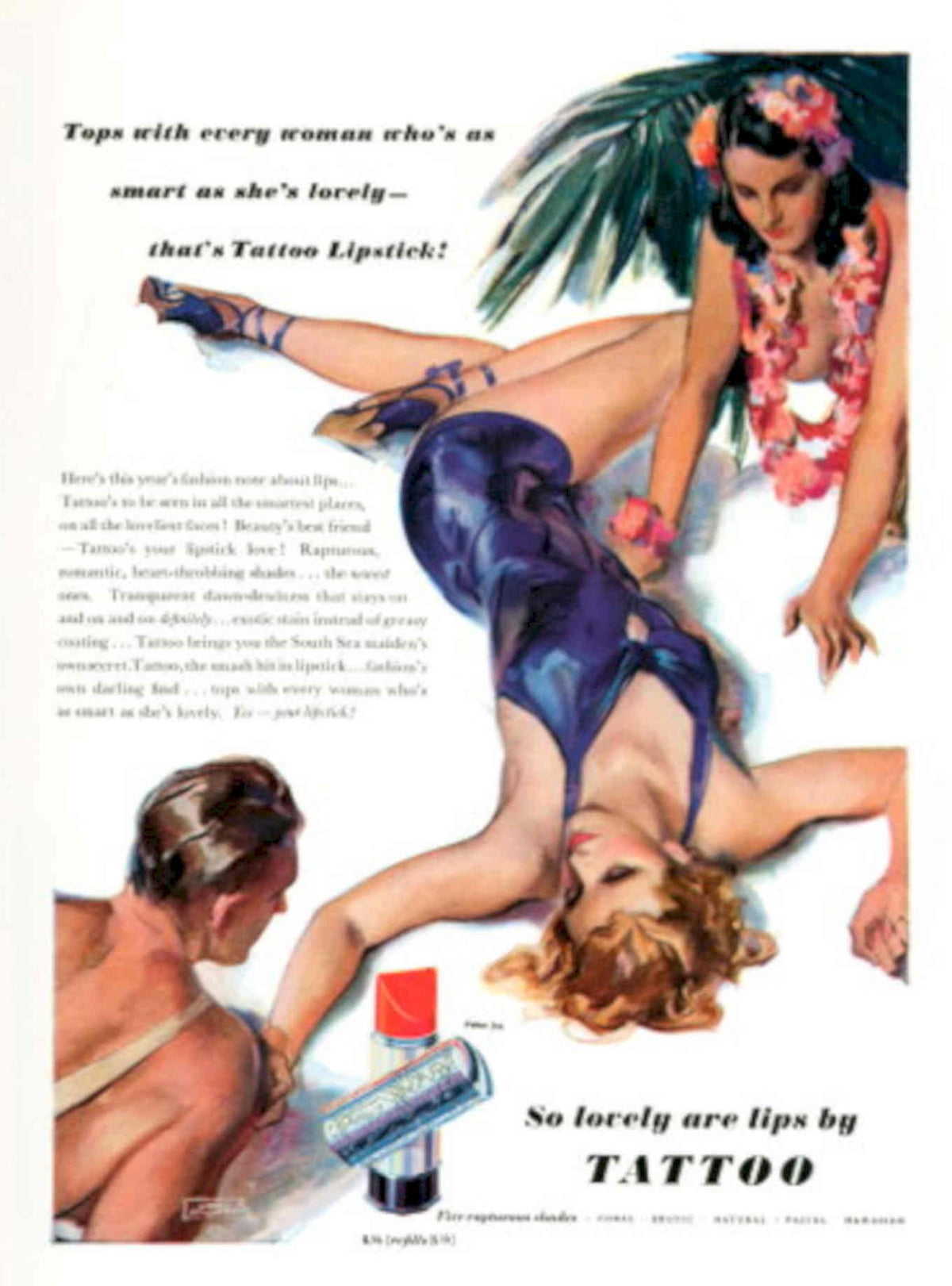 Tattoo Lipstick Women 1930s Vintage Retro Advert Poster
