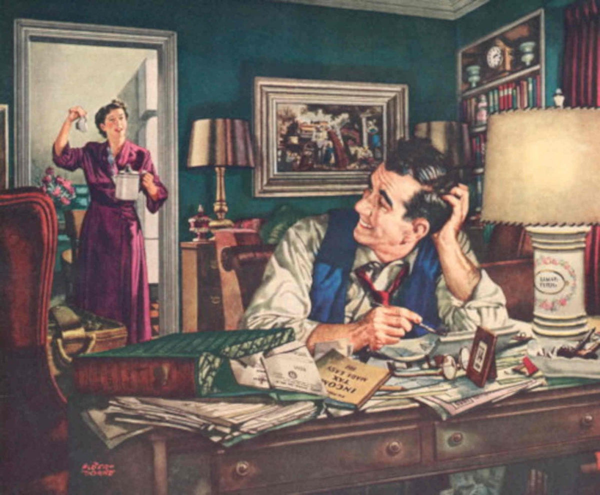 Tax Office Desk 1940s Vintage Retro Advert Poster
