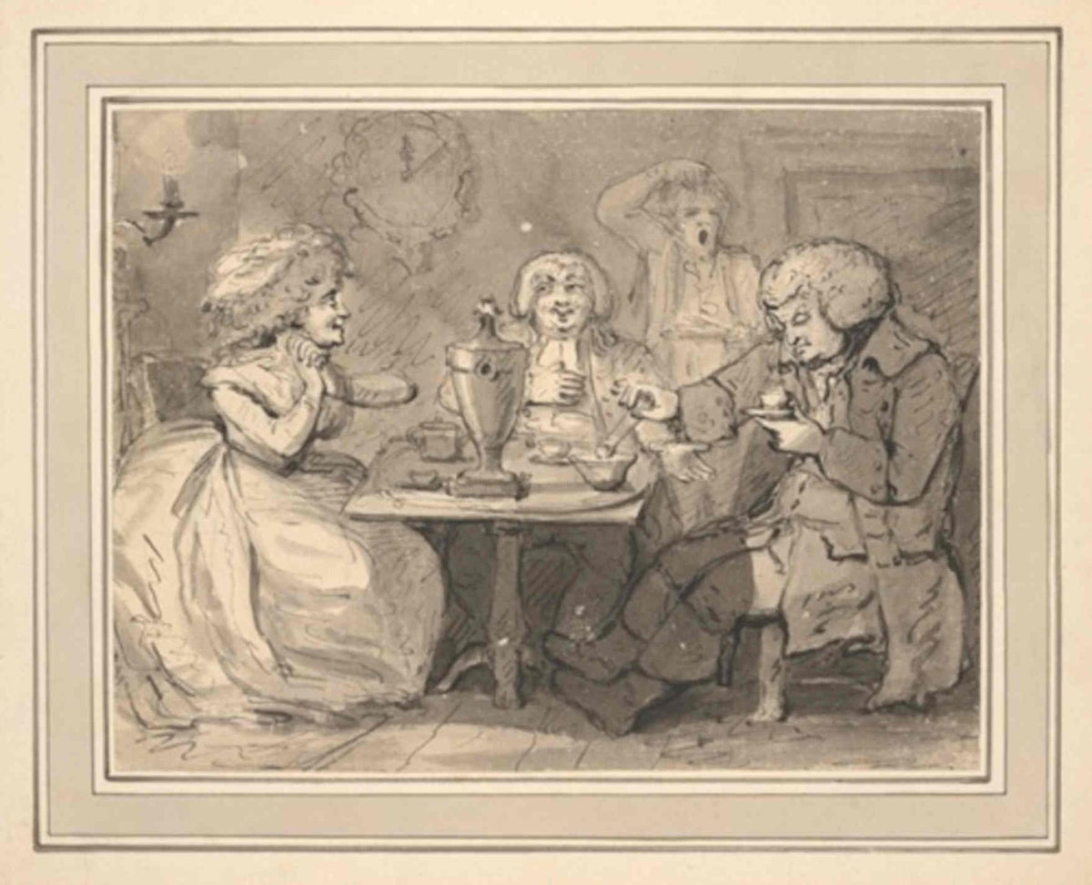 Tea Drinking Scene GB Cartoon Vintage Retro Advert Poster
