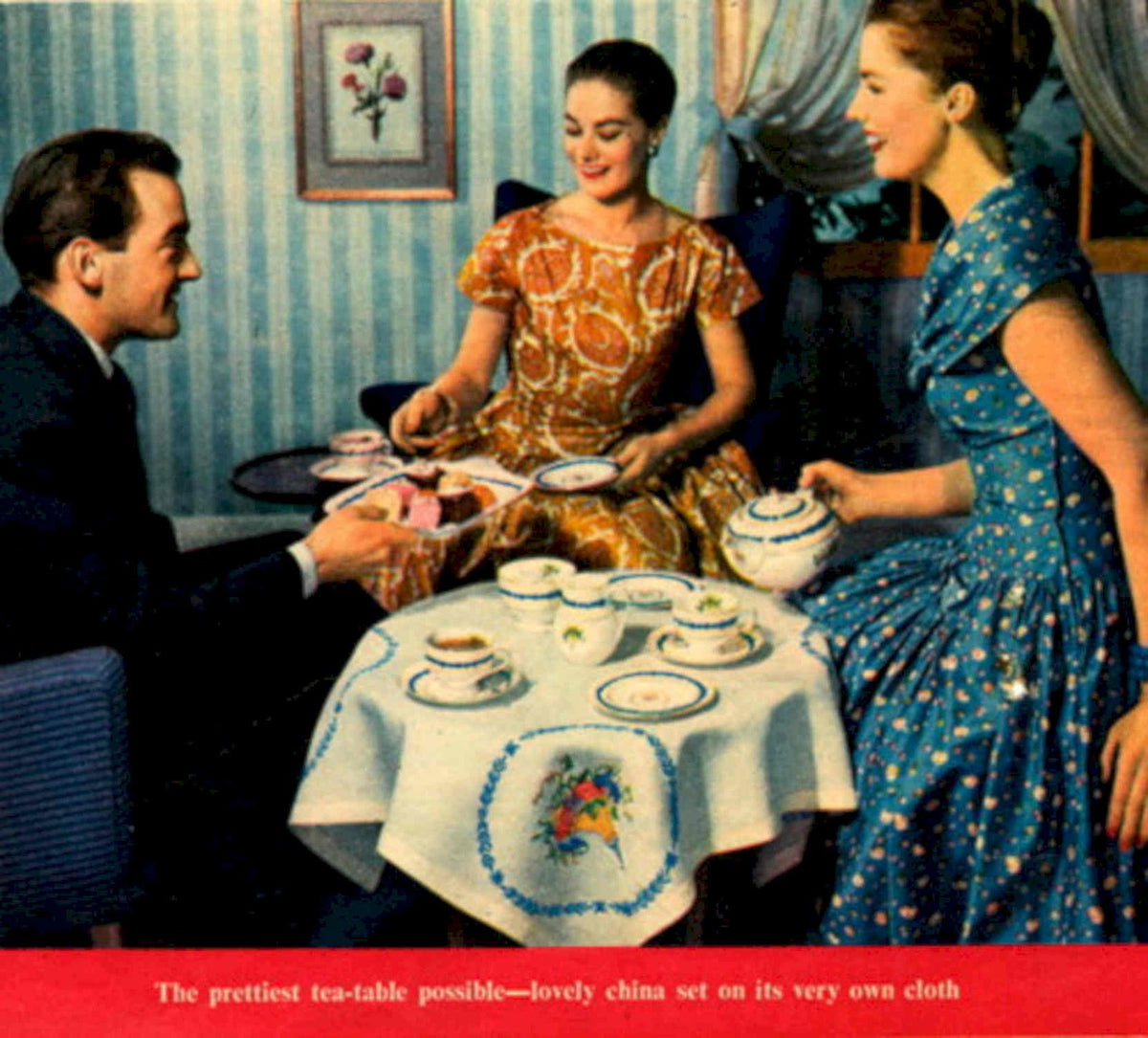 Tea Party China 1950s Vintage Retro Advert Poster